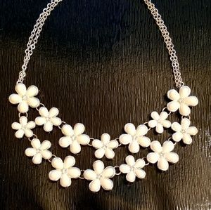 Double Strand, White Flower Necklace- Costume